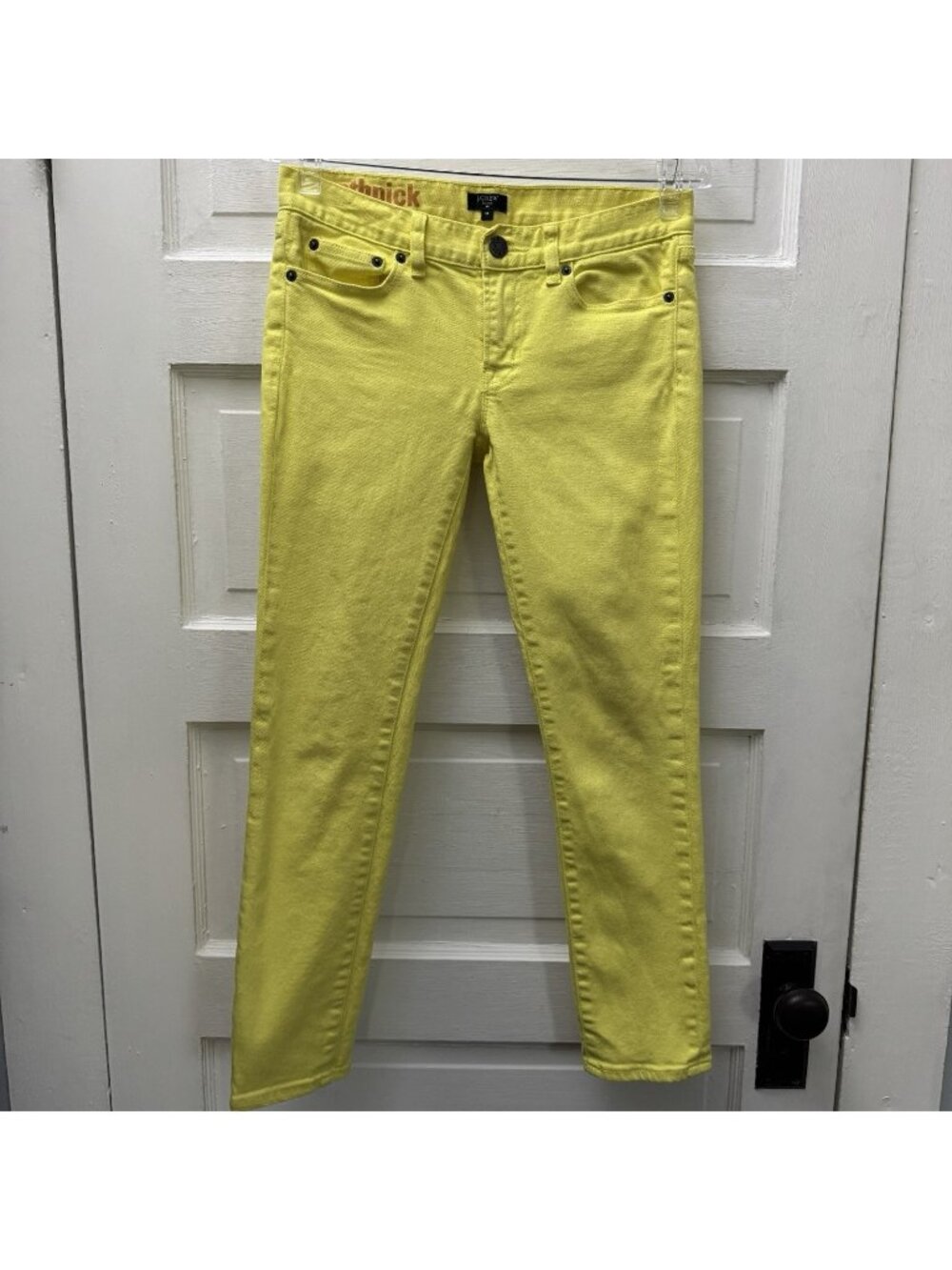 J.Crew Toothpick Skinny Jeans 26 Neon Yellow Stretch Mid Rise Denim